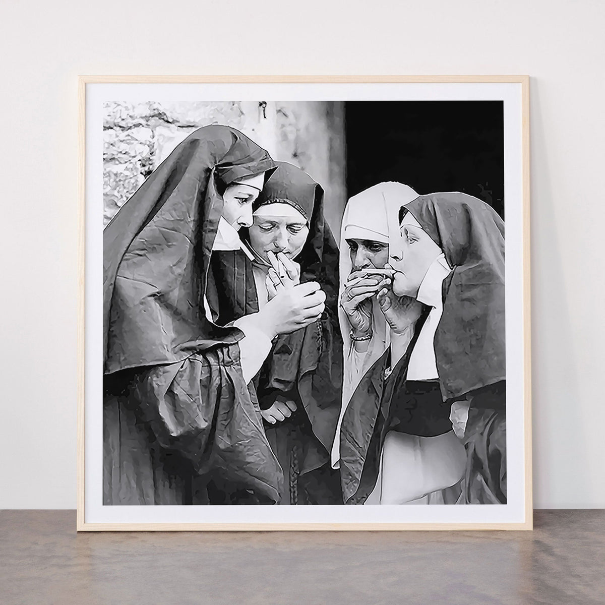 Nuns smoking black and white photograph - photography - photographs portrait for home and wall decor Framed Art Print Gallery Image 33