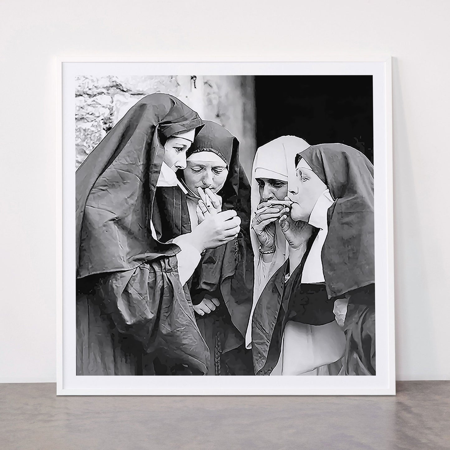 Nuns smoking black and white photograph - photography - photographs portrait for home and wall decor Framed Art Print Gallery Image 43