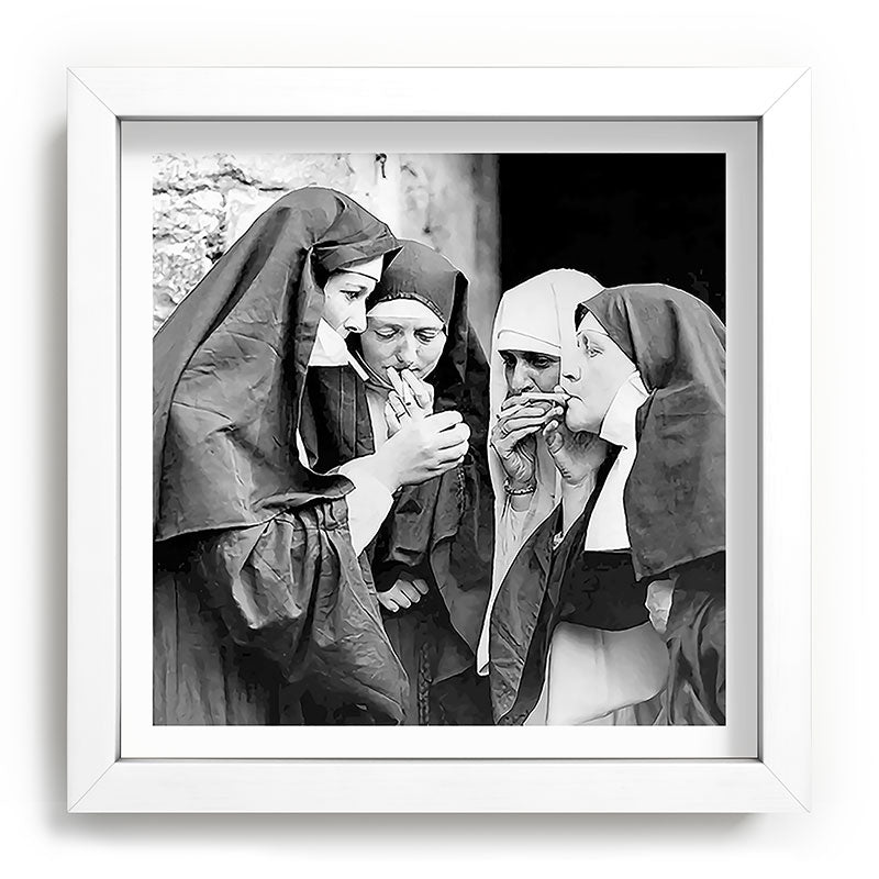 Nuns smoking black and white photograph - photography - photographs portrait for home and wall decor Framed Art Print Gallery Image 114