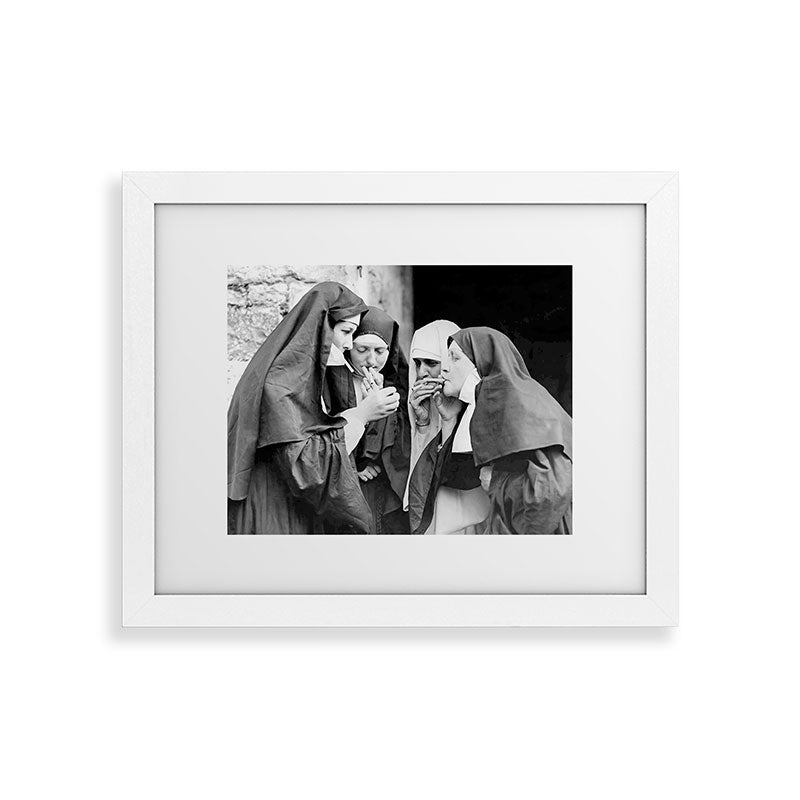 Nuns smoking black and white photograph - photography - photographs portrait for home and wall decor Framed Art Print Gallery Image 74