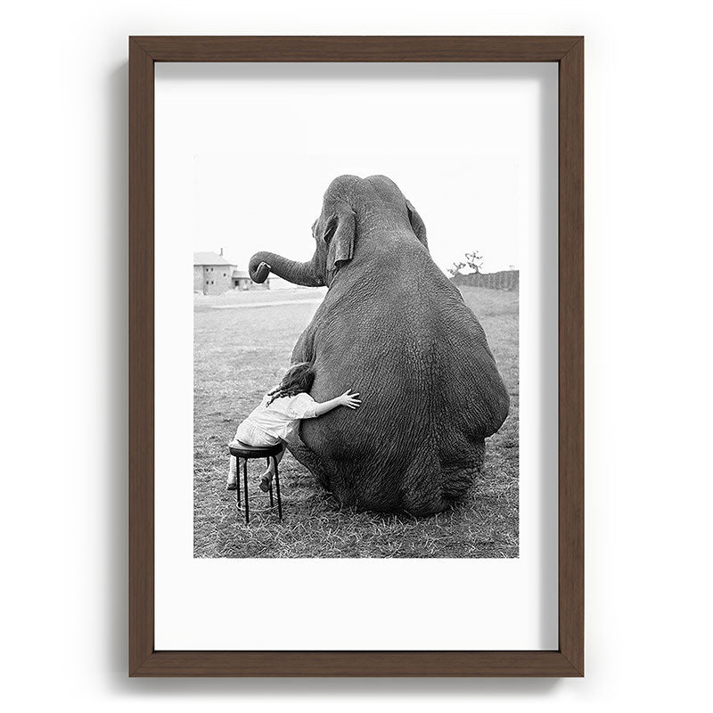 Odd Best Friends, Sweet Little Girl hugging elephant black and white photograph Framed Art Print Gallery Image 89