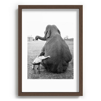 Odd Best Friends, Sweet Little Girl hugging elephant black and white photograph Framed Art Print Gallery Image 89