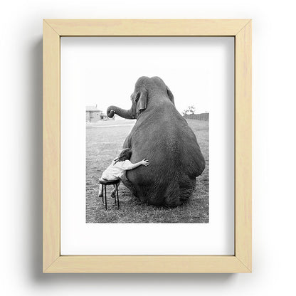 Odd Best Friends, Sweet Little Girl hugging elephant black and white photograph Framed Art Print Gallery Image 96