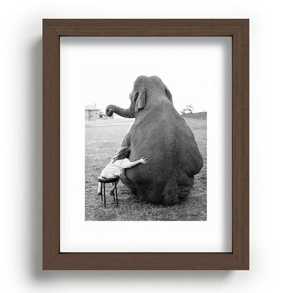 Odd Best Friends, Sweet Little Girl hugging elephant black and white photograph Framed Art Print Gallery Image 86