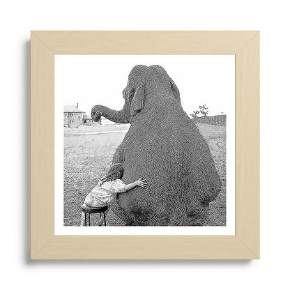 Odd Best Friends, Sweet Little Girl hugging elephant black and white photograph Framed Art Print Gallery Image 68