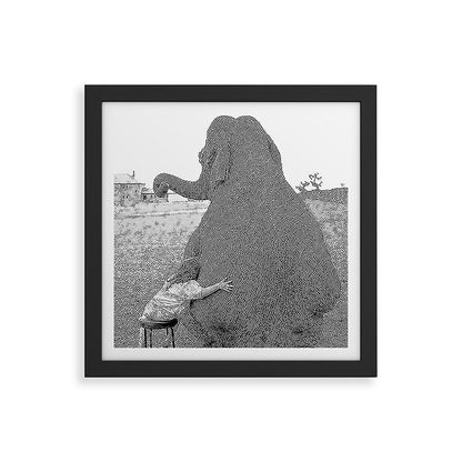 Odd Best Friends, Sweet Little Girl hugging elephant black and white photograph Framed Art Print Gallery Image 50
