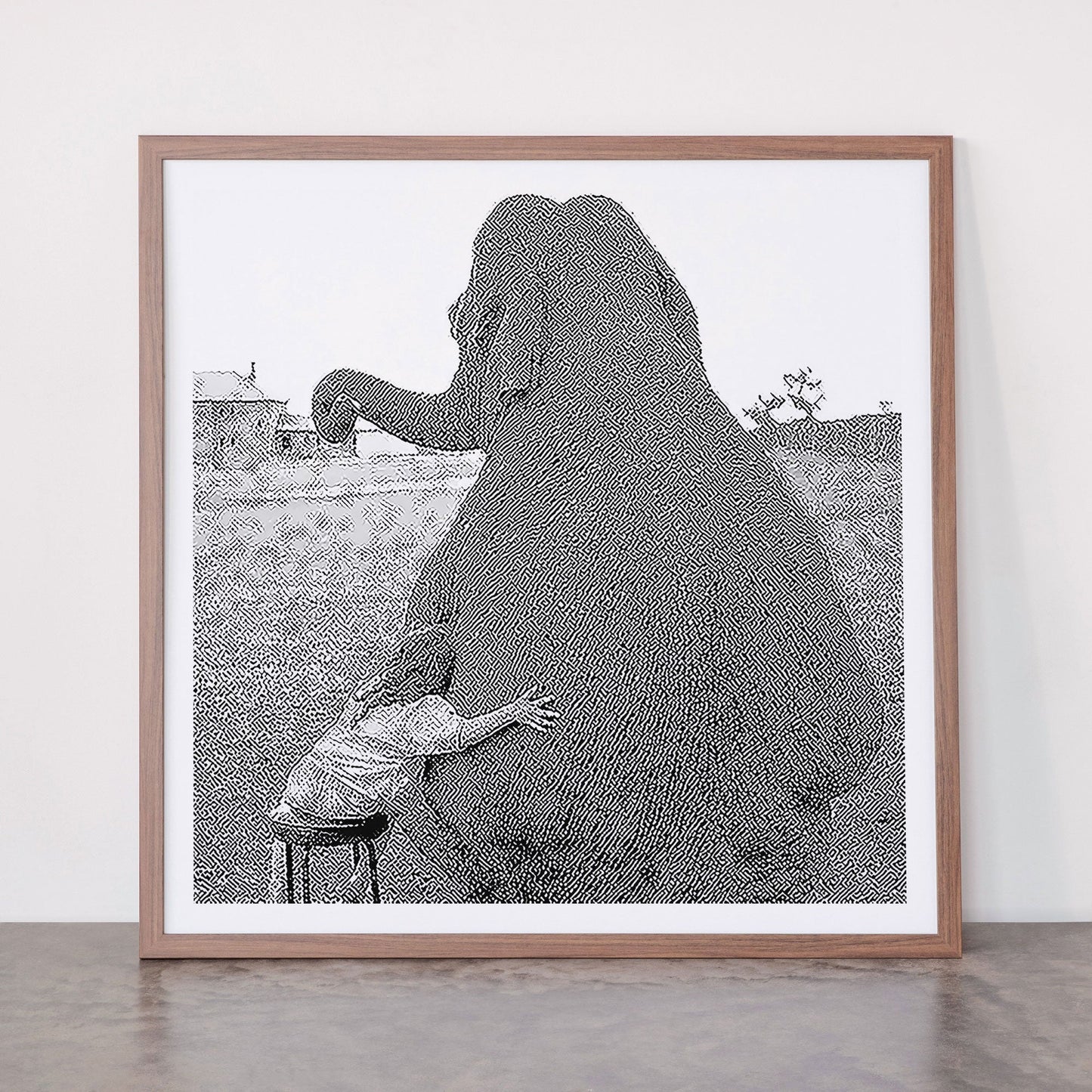 Odd Best Friends, Sweet Little Girl hugging elephant black and white photograph Framed Art Print Gallery Image 66