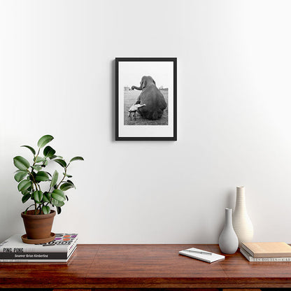 Odd Best Friends, Sweet Little Girl hugging elephant black and white photograph Framed Art Print Gallery Image 4
