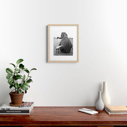 Odd Best Friends, Sweet Little Girl hugging elephant black and white photograph Framed Art Print Gallery Image 25