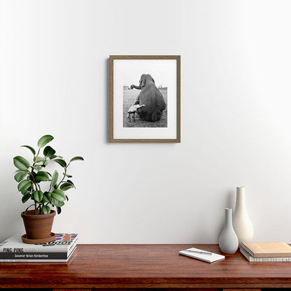 Odd Best Friends, Sweet Little Girl hugging elephant black and white photograph Framed Art Print Gallery Image 15
