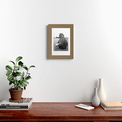 Odd Best Friends, Sweet Little Girl hugging elephant black and white photograph Framed Art Print Gallery Image 52