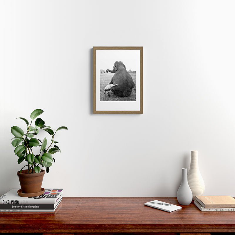 Odd Best Friends, Sweet Little Girl hugging elephant black and white photograph Framed Art Print Gallery Image 14