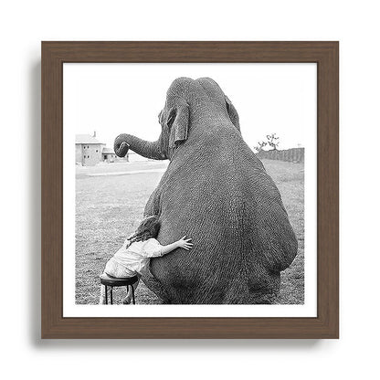 Odd Best Friends, Sweet Little Girl hugging elephant black and white photograph Framed Art Print Gallery Image 13