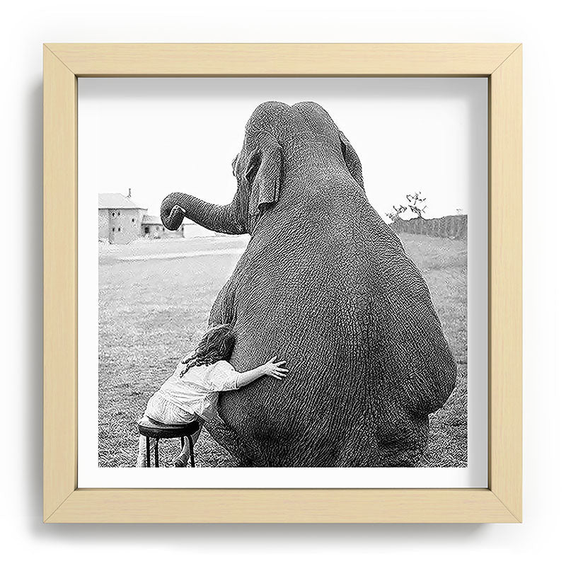 Odd Best Friends, Sweet Little Girl hugging elephant black and white photograph Framed Art Print Gallery Image 106