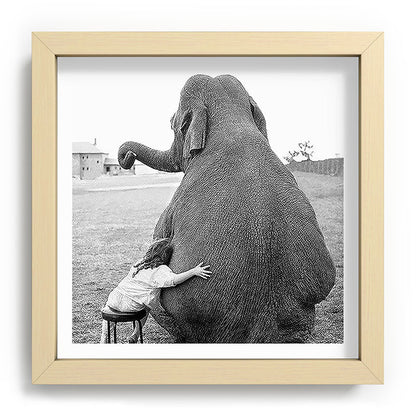 Odd Best Friends, Sweet Little Girl hugging elephant black and white photograph Framed Art Print Gallery Image 106