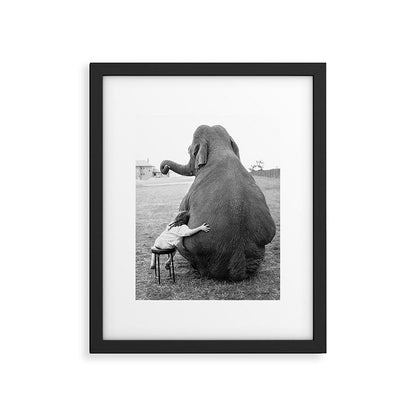 Odd Best Friends, Sweet Little Girl hugging elephant black and white photograph Framed Art Print Gallery Image 6