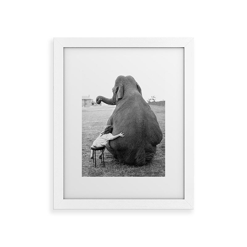 Odd Best Friends, Sweet Little Girl hugging elephant black and white photograph Framed Art Print Gallery Image 74