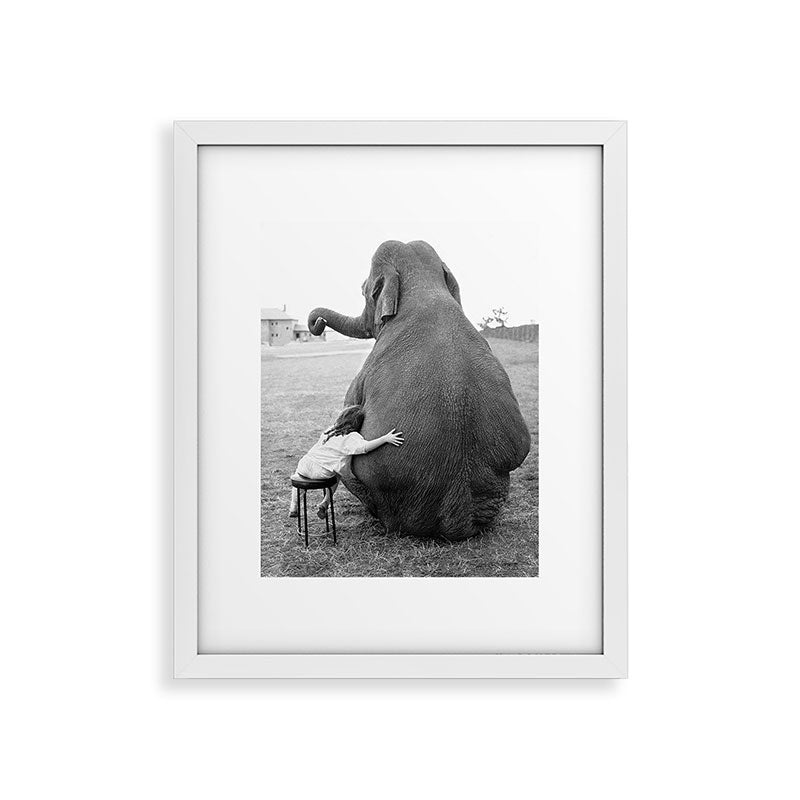 Odd Best Friends, Sweet Little Girl hugging elephant black and white photograph Framed Art Print Gallery Image 34