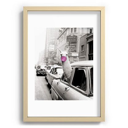 Perfect Pink Bubble Gum Llama taking a New York Taxi black and white photograph Framed Art Print Gallery Image 97