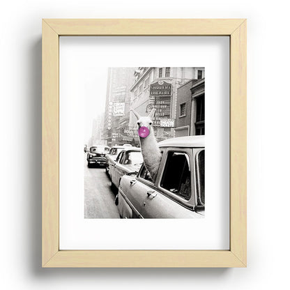 Perfect Pink Bubble Gum Llama taking a New York Taxi black and white photograph Framed Art Print Gallery Image 95