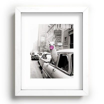 Perfect Pink Bubble Gum Llama taking a New York Taxi black and white photograph Framed Art Print Gallery Image 103