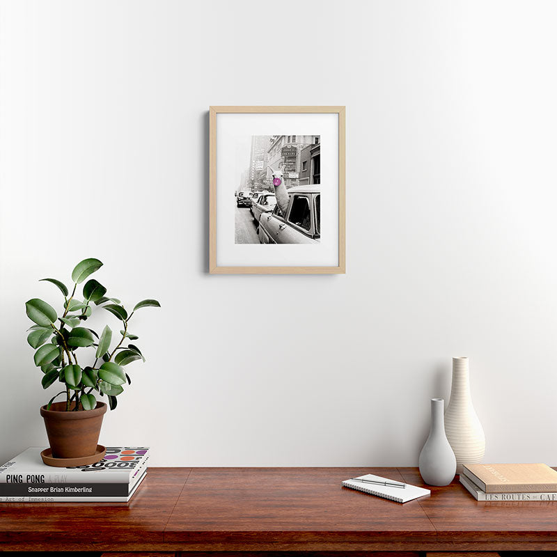 Perfect Pink Bubble Gum Llama taking a New York Taxi black and white photograph Framed Art Print Gallery Image 25