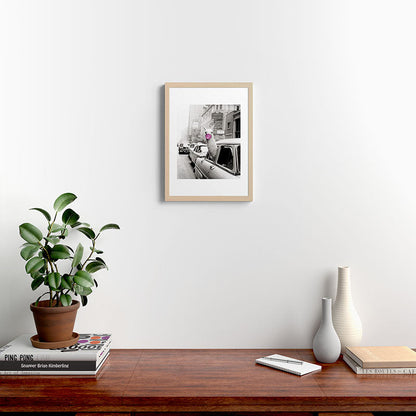 Perfect Pink Bubble Gum Llama taking a New York Taxi black and white photograph Framed Art Print Gallery Image 23