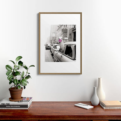 Perfect Pink Bubble Gum Llama taking a New York Taxi black and white photograph Framed Art Print Gallery Image 18