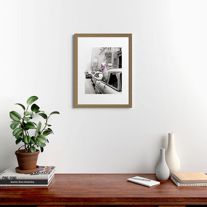 Perfect Pink Bubble Gum Llama taking a New York Taxi black and white photograph Framed Art Print Gallery Image 54