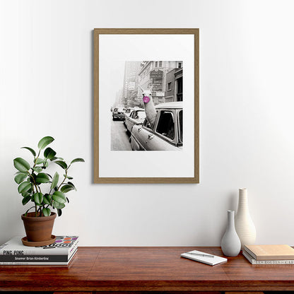 Perfect Pink Bubble Gum Llama taking a New York Taxi black and white photograph Framed Art Print Gallery Image 56