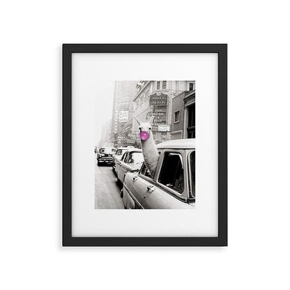 Perfect Pink Bubble Gum Llama taking a New York Taxi black and white photograph Framed Art Print Gallery Image 6