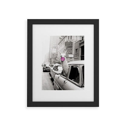 Perfect Pink Bubble Gum Llama taking a New York Taxi black and white photograph Framed Art Print Gallery Image 41