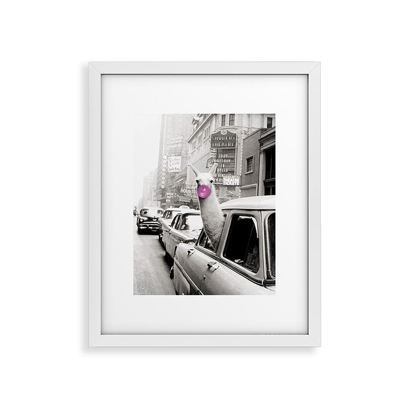 Perfect Pink Bubble Gum Llama taking a New York Taxi black and white photograph Framed Art Print Gallery Image 34