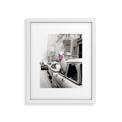 Perfect Pink Bubble Gum Llama taking a New York Taxi black and white photograph Framed Art Print Gallery Image 31