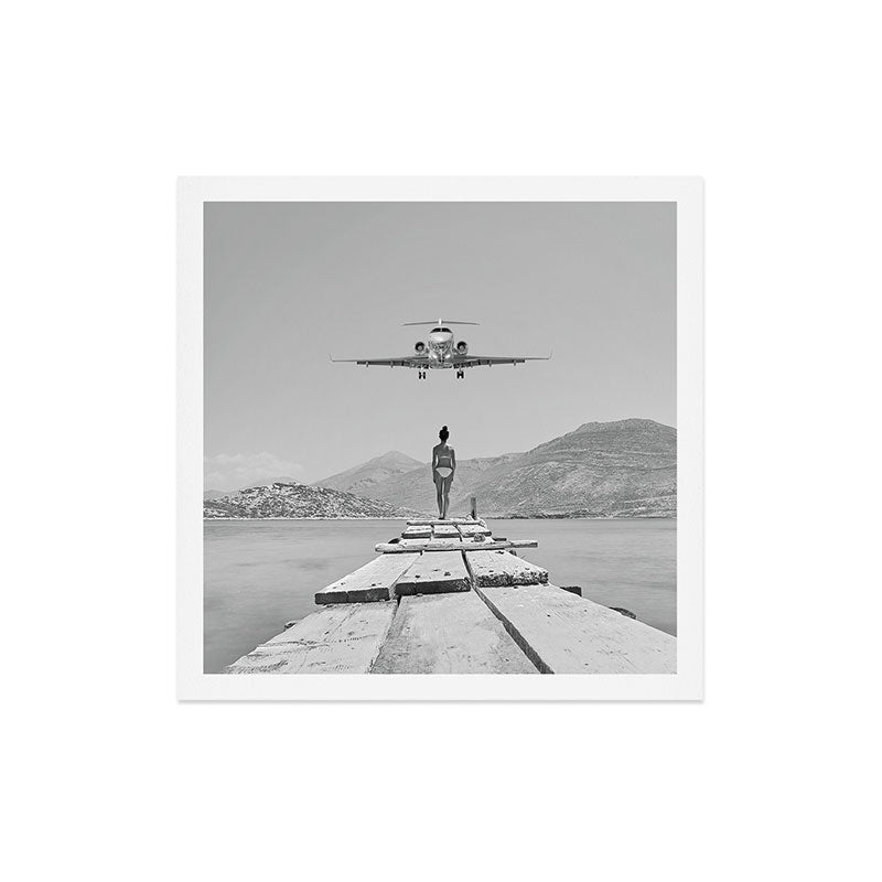 Steady As She Goes; aircraft coming in for an island landing black and white photography- photographs Art Print Gallery Image 5