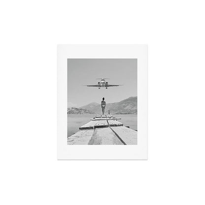 Steady As She Goes; aircraft coming in for an island landing black and white photography- photographs Art Print Gallery Image 4