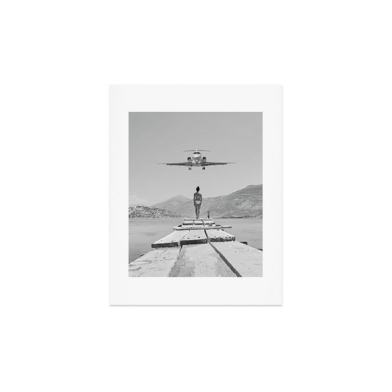 Steady As She Goes; aircraft coming in for an island landing black and white photography- photographs Art Print Gallery Image 3