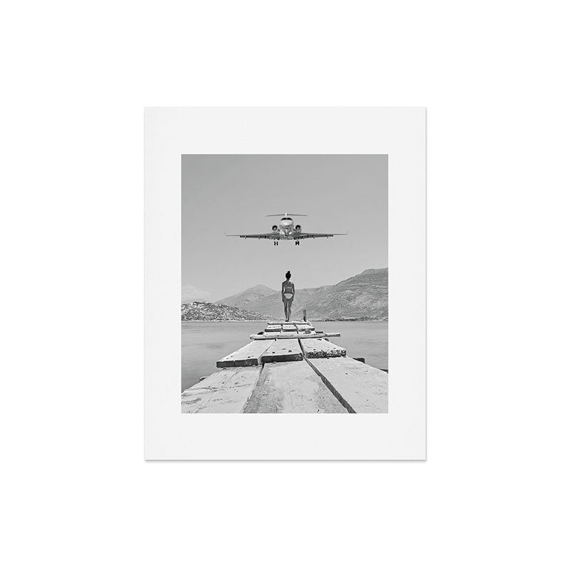 Steady As She Goes; aircraft coming in for an island landing black and white photography- photographs Art Print Gallery Image 7