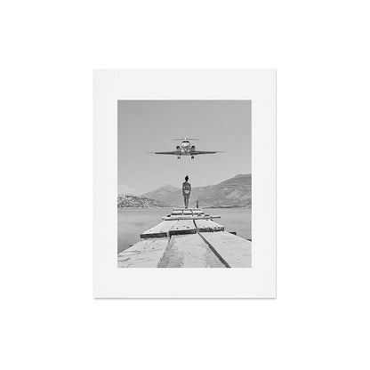 Steady As She Goes; aircraft coming in for an island landing black and white photography- photographs Art Print Gallery Image 6