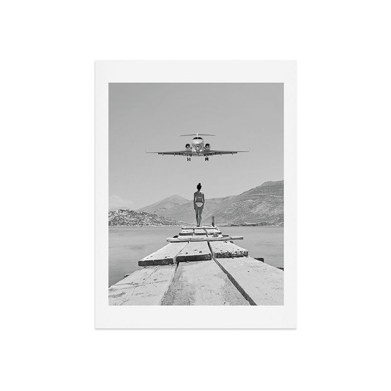 Steady As She Goes; aircraft coming in for an island landing black and white photography- photographs Art Print Gallery Image 9