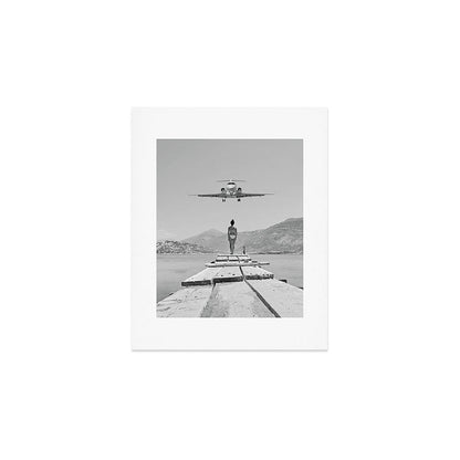 Steady As She Goes; aircraft coming in for an island landing black and white photography- photographs Art Print Gallery Image 1