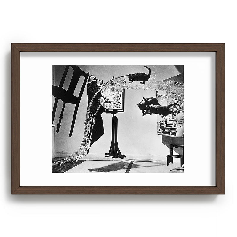 Dalí Atomicus, Salvador Dali painting with flying cats and water spurts surrealism / surrealist black and white photograph / photography by Philippe Halsman Framed Art Print Gallery Image 89