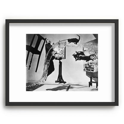 Dalí Atomicus, Salvador Dali painting with flying cats and water spurts surrealism / surrealist black and white photograph / photography by Philippe Halsman Framed Art Print Gallery Image 84