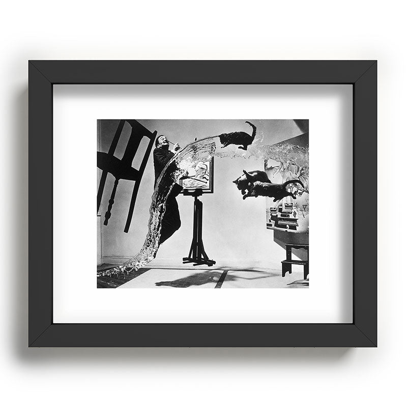 Dalí Atomicus, Salvador Dali painting with flying cats and water spurts surrealism / surrealist black and white photograph / photography by Philippe Halsman Framed Art Print Gallery Image 80