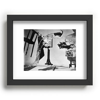 Dalí Atomicus, Salvador Dali painting with flying cats and water spurts surrealism / surrealist black and white photograph / photography by Philippe Halsman Framed Art Print Gallery Image 80