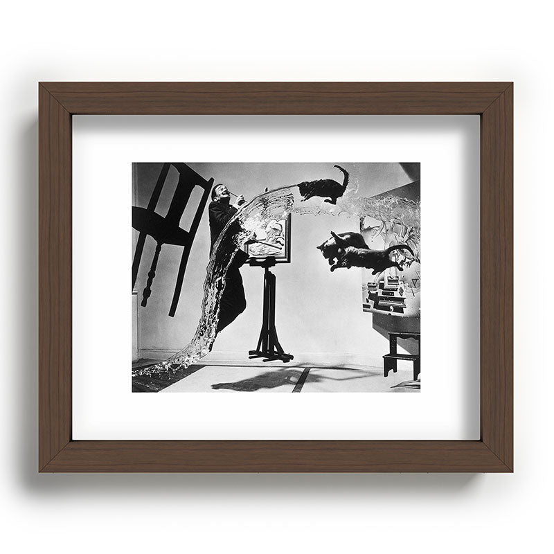 Dalí Atomicus, Salvador Dali painting with flying cats and water spurts surrealism / surrealist black and white photograph / photography by Philippe Halsman Framed Art Print Gallery Image 86