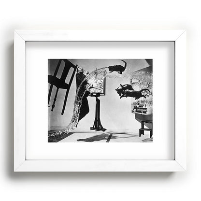 Dalí Atomicus, Salvador Dali painting with flying cats and water spurts surrealism / surrealist black and white photograph / photography by Philippe Halsman Framed Art Print Gallery Image 103