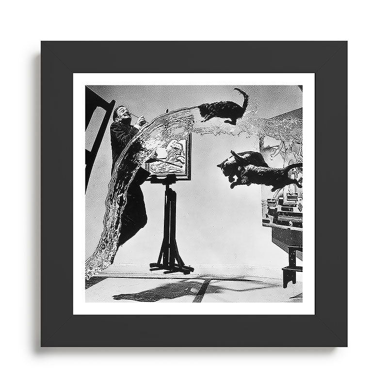 Dalí Atomicus, Salvador Dali painting with flying cats and water spurts surrealism / surrealist black and white photograph / photography by Philippe Halsman Framed Art Print Gallery Image 46
