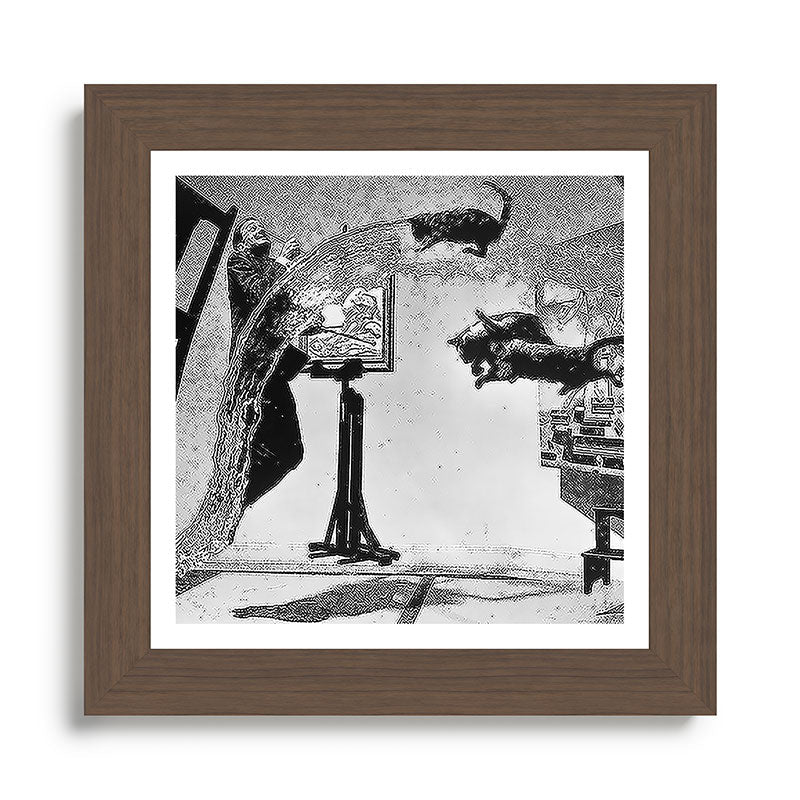 Dalí Atomicus, Salvador Dali painting with flying cats and water spurts surrealism / surrealist black and white photograph / photography by Philippe Halsman Framed Art Print Gallery Image 57