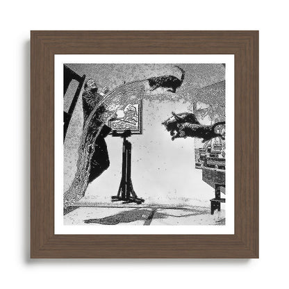 Dalí Atomicus, Salvador Dali painting with flying cats and water spurts surrealism / surrealist black and white photograph / photography by Philippe Halsman Framed Art Print Gallery Image 57
